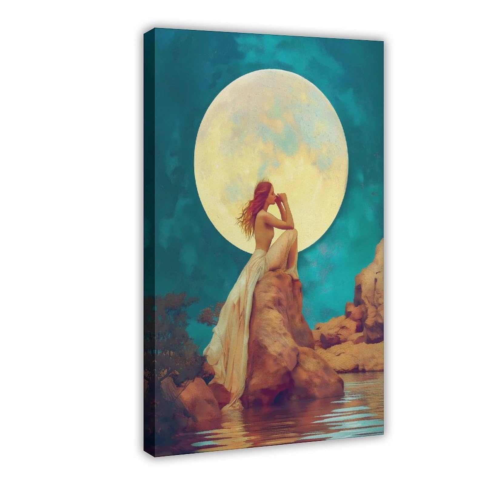 Utgn Full Moon Goddess Canvas Poster Bedroom Decor Landscape Decor Gift 08X12inch(20X30cm)