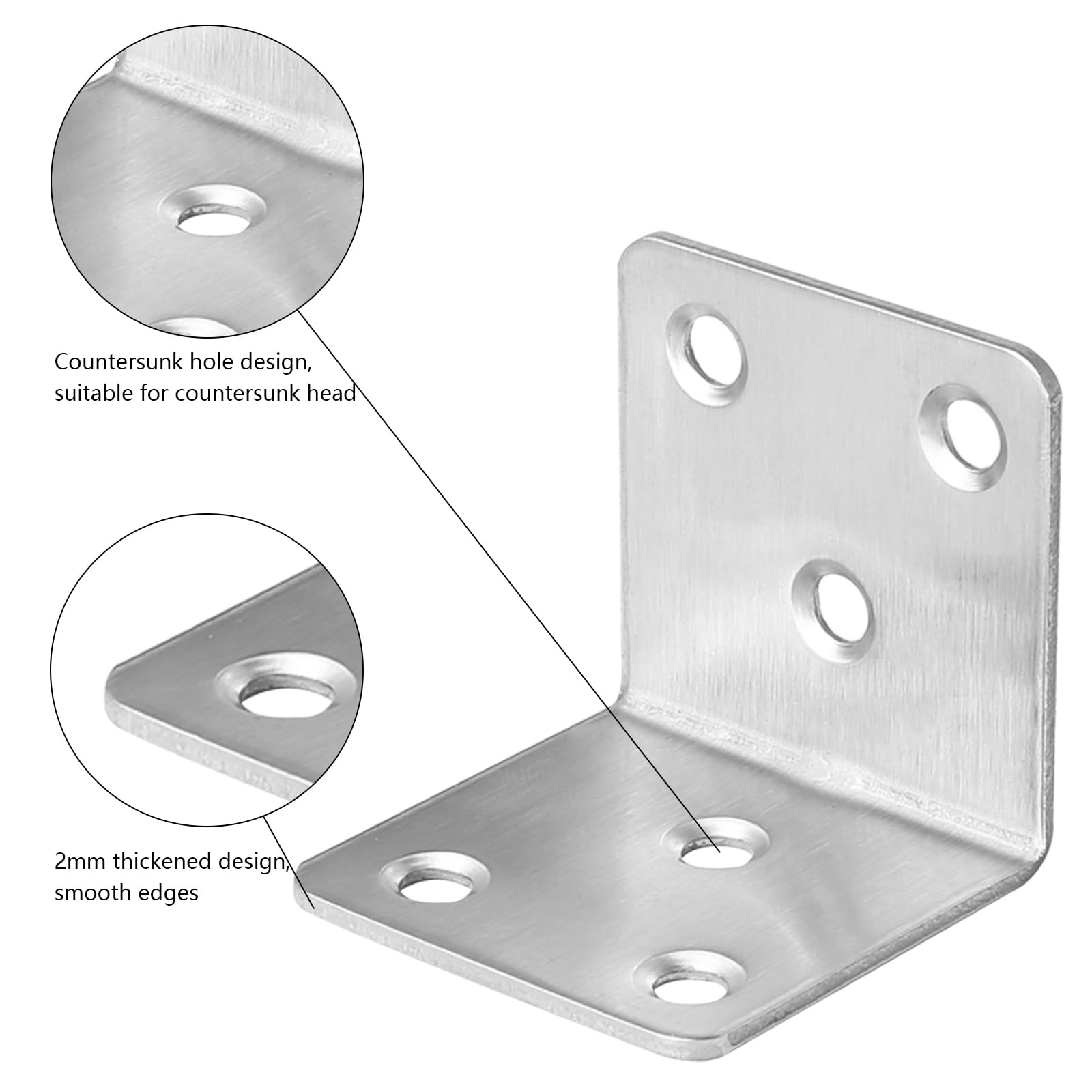 Staffe Angolari 90 Gradi in Acciaio Inox 50x50x50 mm 6 Buchi per Legno Tavoli Sedie Mobili 20 Pezzi
