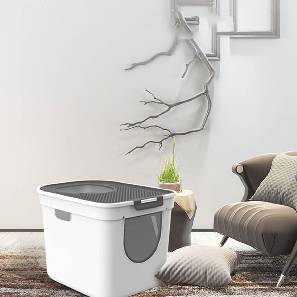 Clamshell Cat Toilet Top-Entry Double-Door Large Splash-Proof Litter Box Fully Enclosed Deodorant Cat PoopTray Cat Litter Pan (B)