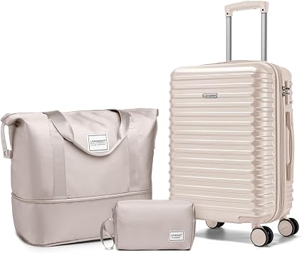 LARVENDER Carry on Luggage 22x14x9 Airline Approved, Expandable 20 Inch Hardside Suitcase with Wheels TSA Lock, PC+ABS Lightweight Carry on Suitcases for Women and Men, Champagne 20/DB/TB