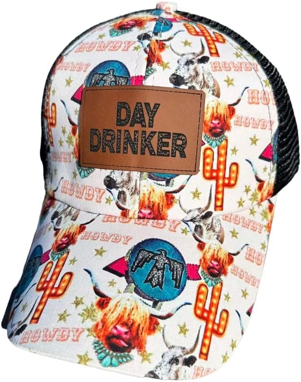 Silva Lining Day Drinker Womens Leopard Western Cow Ponytail Hat