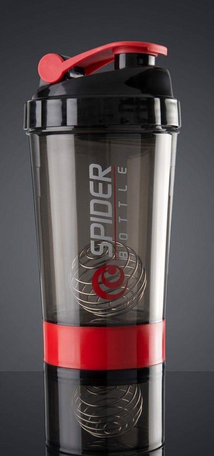 Veltra Spider Shaker Bottle for Gym 600ml, Red | Leakproof Lid, Capsule & Powder Box, Anti-Slip Grip, For Men & Women, 20cm x 10cm Size-image-41