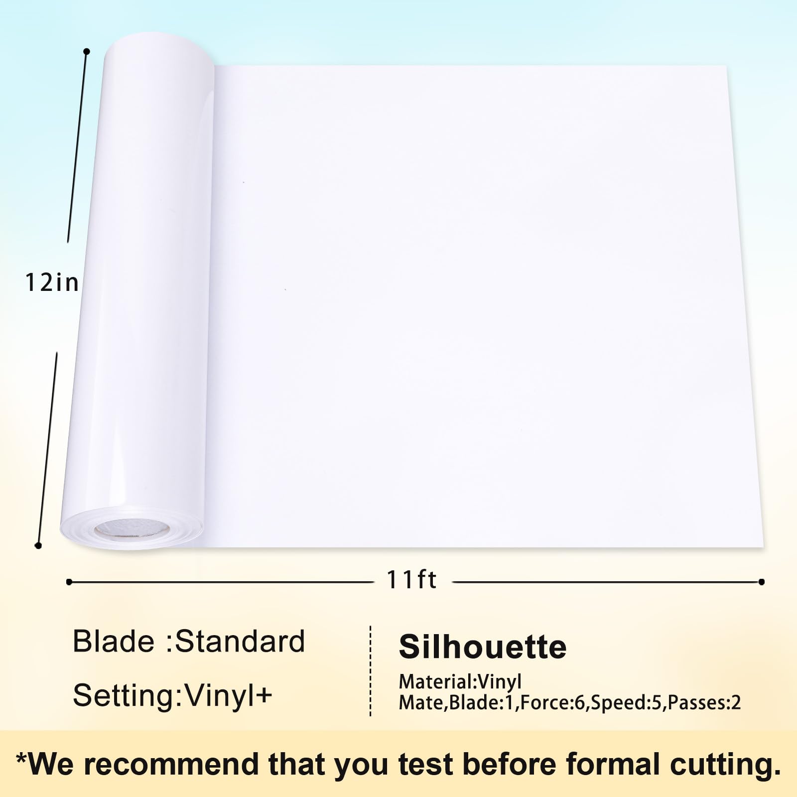 XSEINO Permanent Vinyl - 12" X 11FT White Adhesive Roll for Silhouette and Other Cutters, Permanent Outdoor for Cup,Decor Sticker, Car Decal, Scrapbooking, Signs(Glossy White)