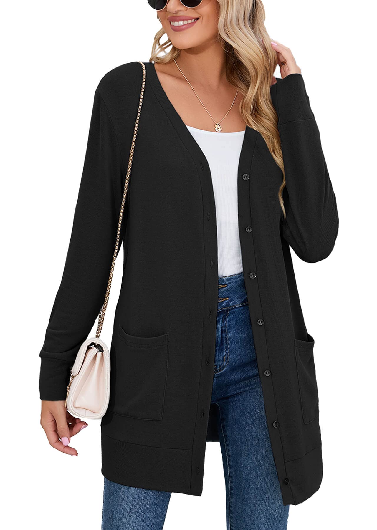 Heymoments Womens Long Sleeve Open Front Cardigan Casual Lightweight Swearter Ladies Loose Knit Outwear Coats with Pockets
