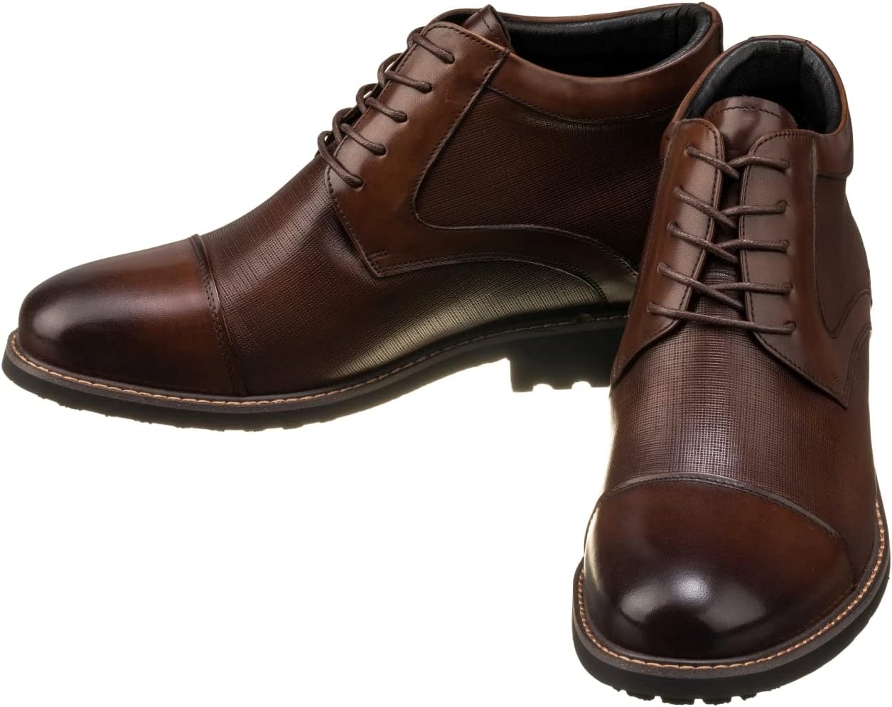 CALTO Men's Invisible Height Increasing Elevator Shoes - Dark Brown Leather Lace-up Cap-toe Boots with Inner Faux Fur - 3.2 Inches Taller - Y41089 - Size 9 D(M) US - Image 4