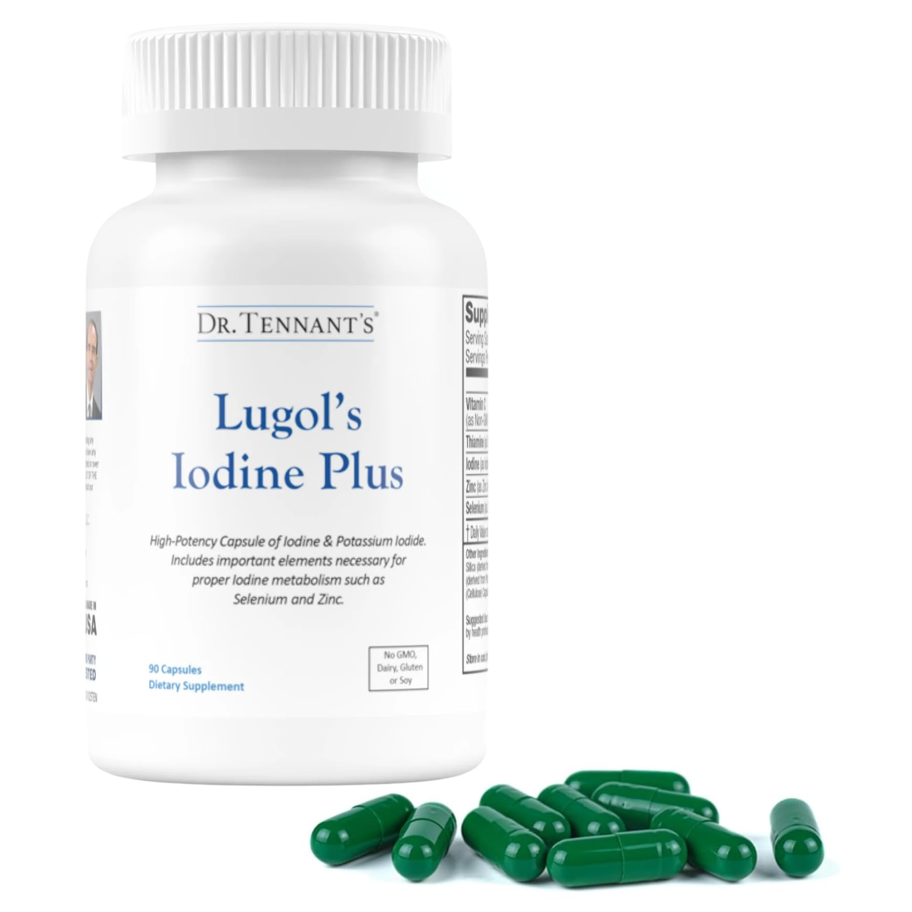 Lugol's Iodine Supplement Plus | Potassium Iodide with Selenium, Zinc &amp; Co-Factors | Thyroid &amp; Breast Health Support | 90 Servings – 3 Month Supply 12.5 mg | Dr. Tennant's