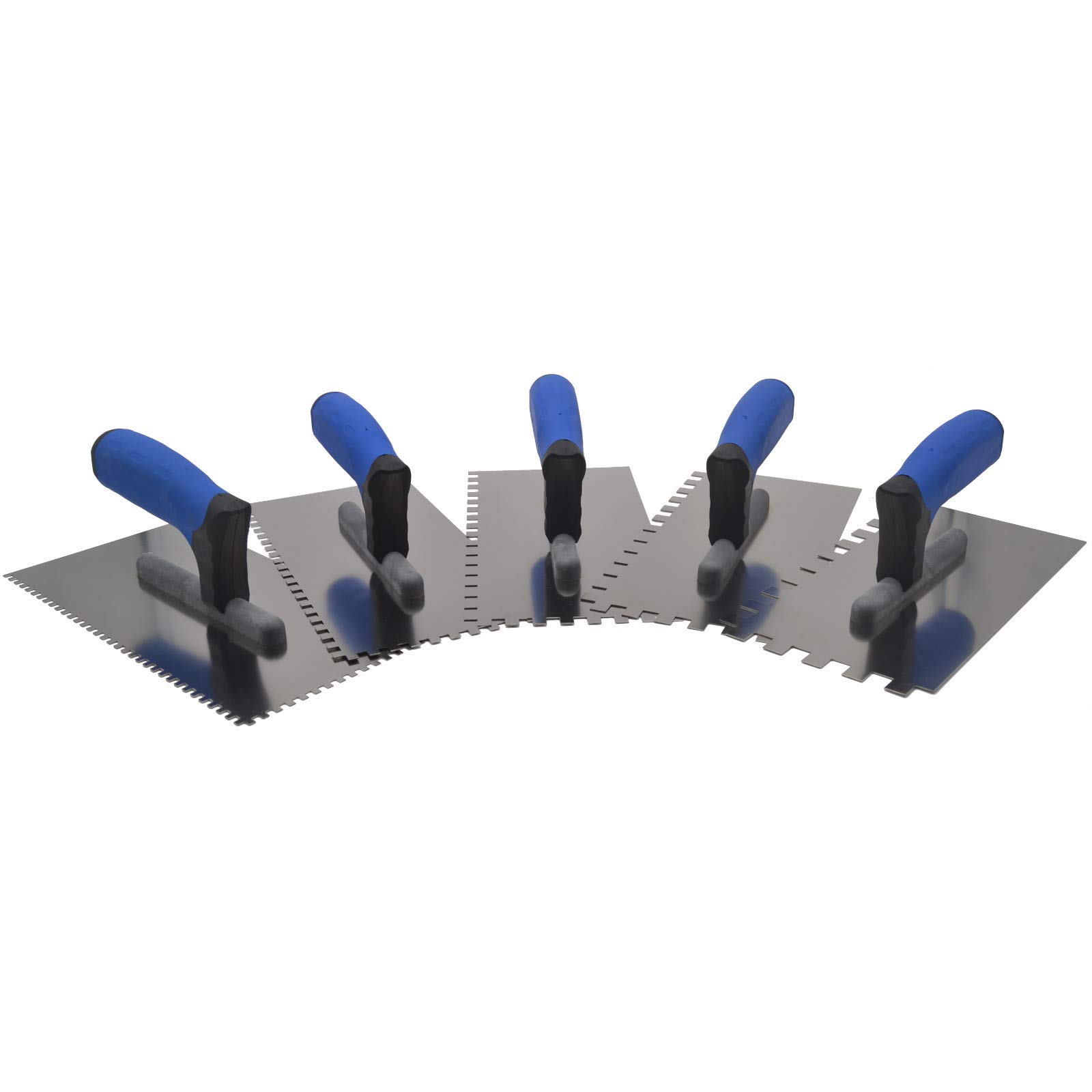 DEWEPRO 5-teiliges Zahnkellen-Set PROFI III aus Edelstahl mit 4x4 mm 6x6 mm 8x8 mm 10x10 mm 12x12 mm für Fliesen Mörtelverarbeitung und Spachtelarbeiten