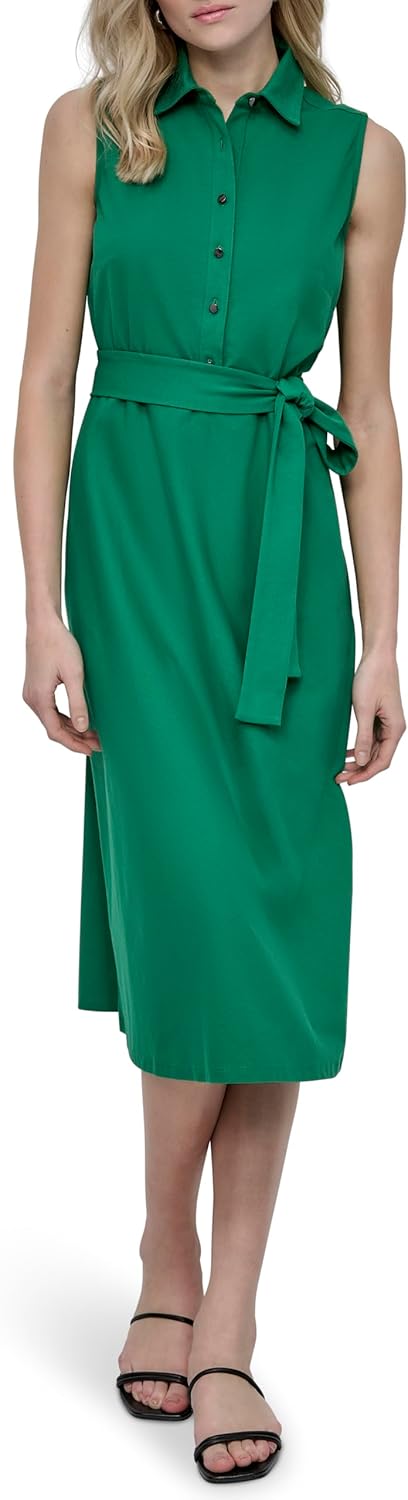 DKNY Womens Sleeveless Collared Neck Belted Midi Dress - Image 2