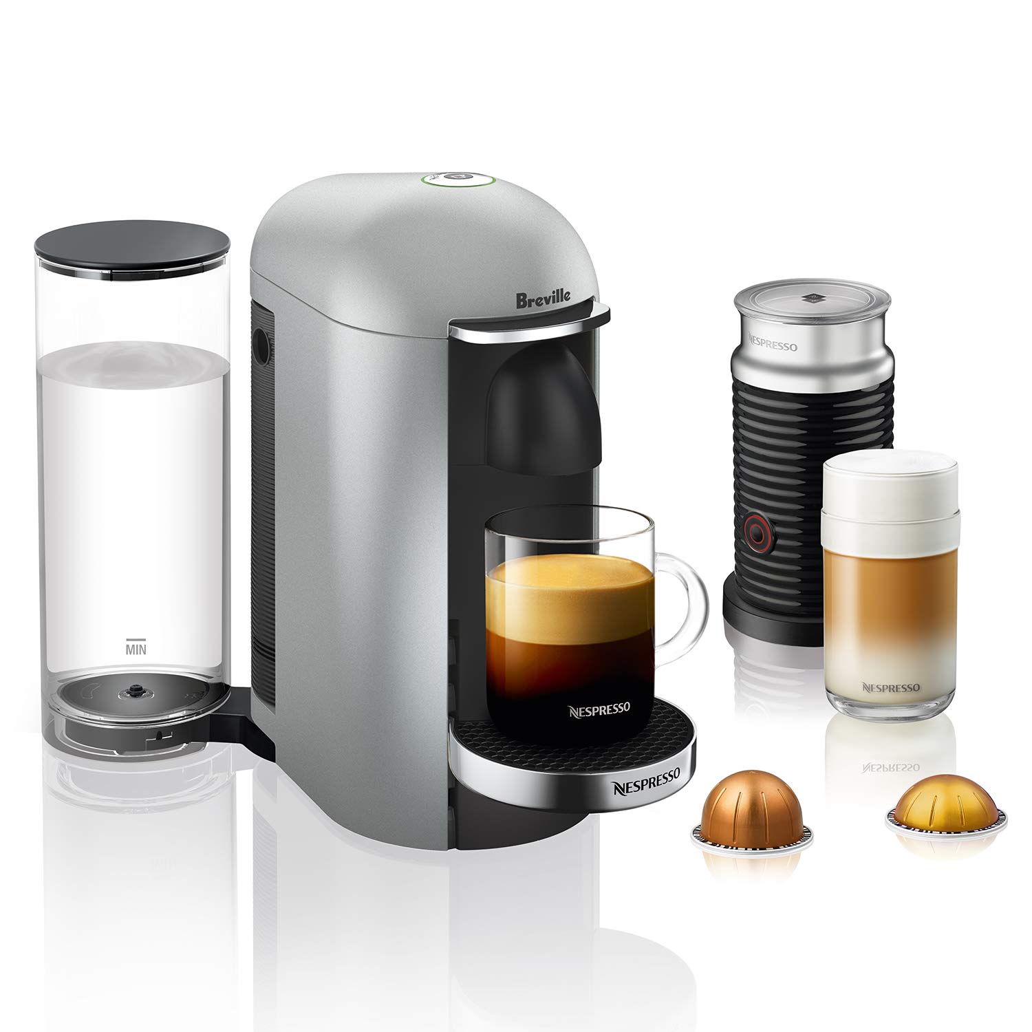  VertuoPlus Deluxe Coffee and Espresso Machine Bundle with Aeroccino Milk Frother by Breville,8 oz, Silver thumbnail