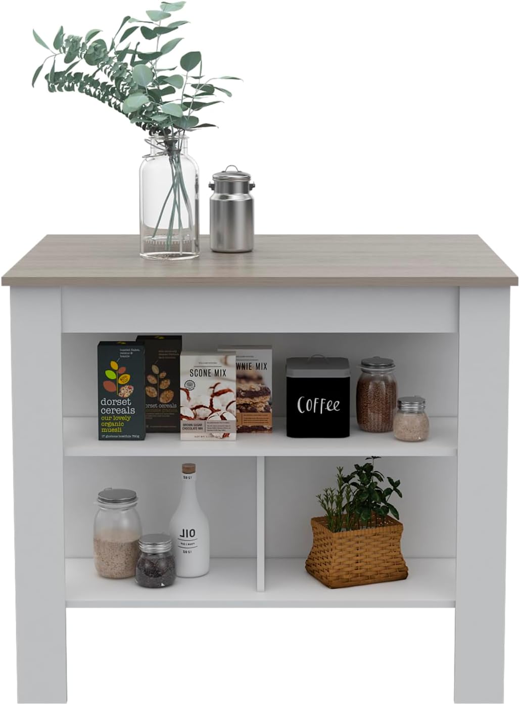 Rockaway 3-Shelf Kitchen Island White and Light Grey - Particle Board - Hygienic - Kitchen Prep - Family-Friendly