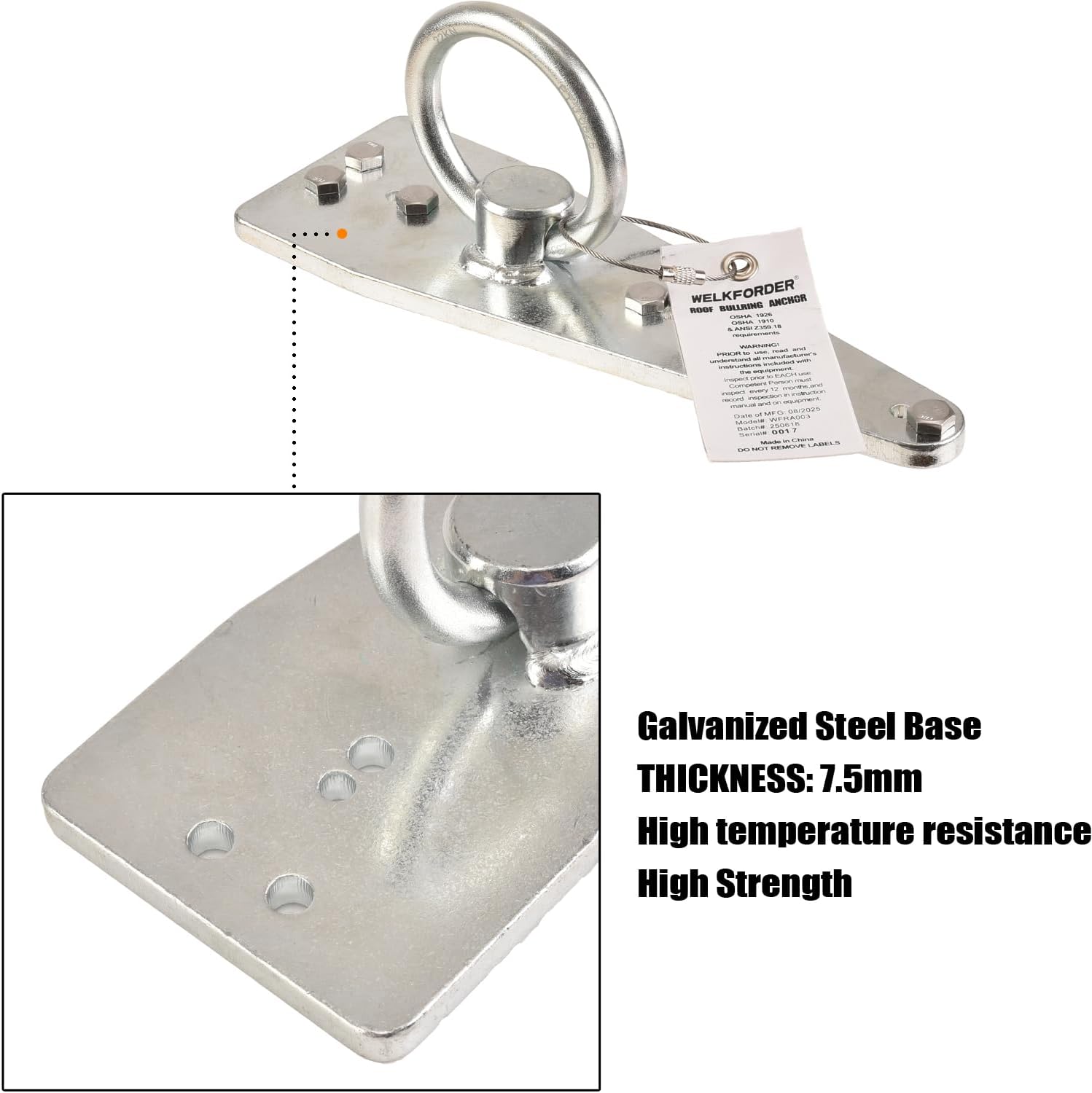 Bull Ring Roof Anchor [Rugged＆Reusable Zinc Plated Steel] ANSI＆OSHA Compliant Fall Protection Positioning Equipment