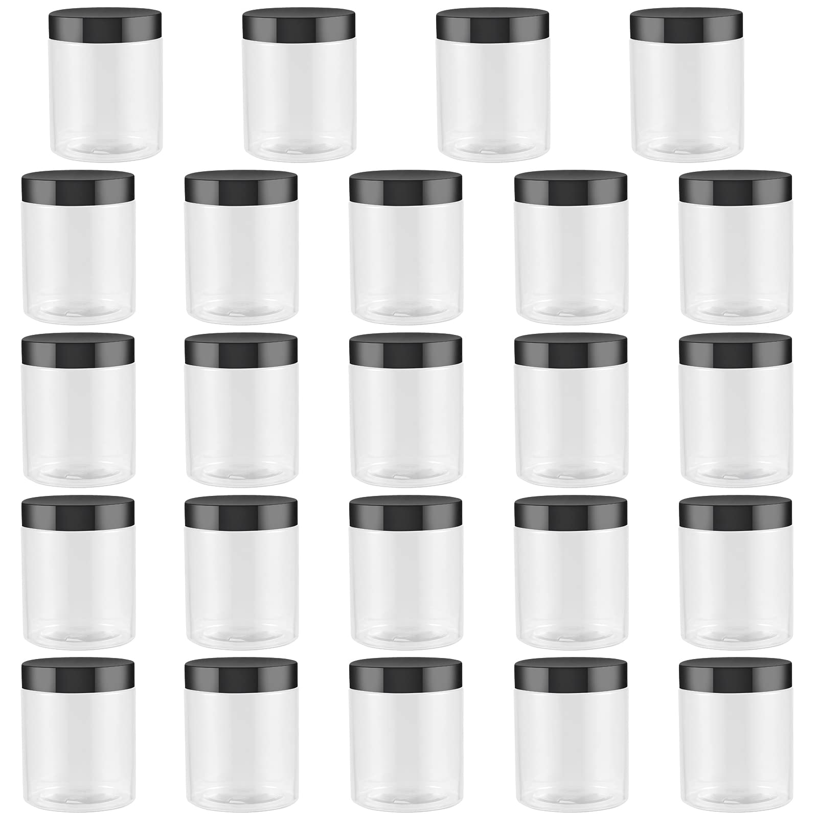 Heihak Black 24 Pack 8 Oz 250Ml Round Plastic Jars With Lids, Clear Plastic Empty Slime Jars, Small Storage Containers For Jam, Sweets, Crafts