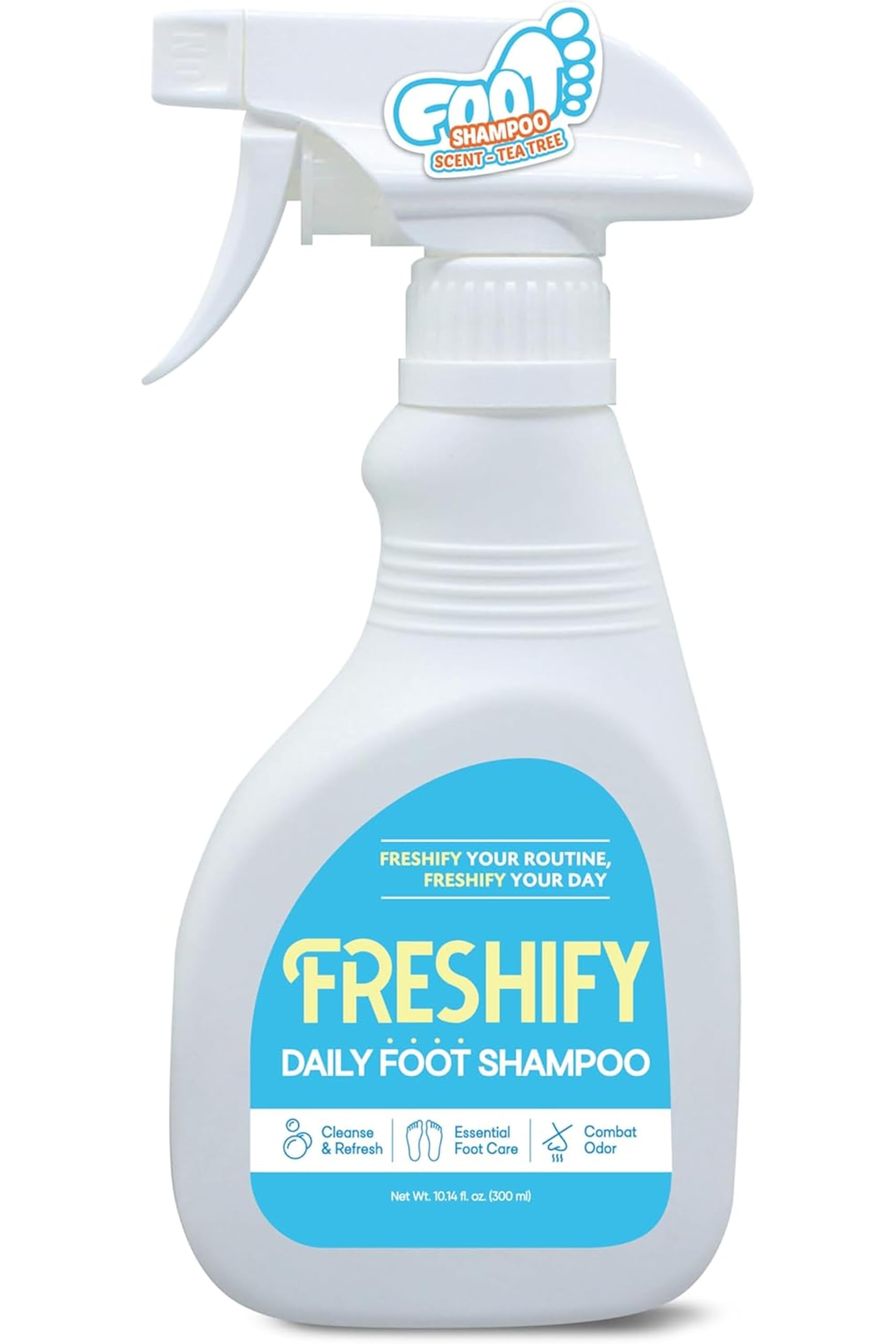 Daily Foaming Foot Shampoo | Moisturizing Foamy Foot Shampoo Spray w/Tea Tree Oil | Athletes Foot Spray Wash Foot Odor Eliminator w/Gentle Exfoliation | Smelly Feet Solutions (10.34 fl oz)