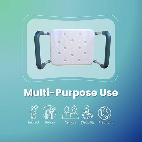 Miniatura 8 de HEALTHLINE Banco de ducha ajustable con brazos, asiento de baño ligero con asas acolchadas, altura de 15 a 20 pulgadas, asiento de plástico blanco