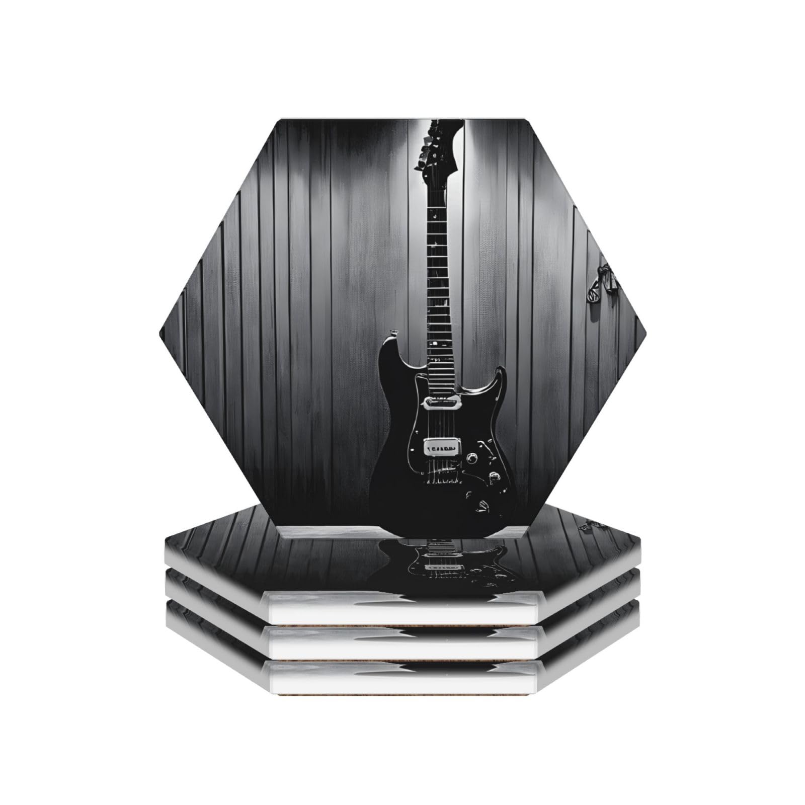 Dessous de verre guitare électrique en céramique imprimé pour table basse - Lot de 4