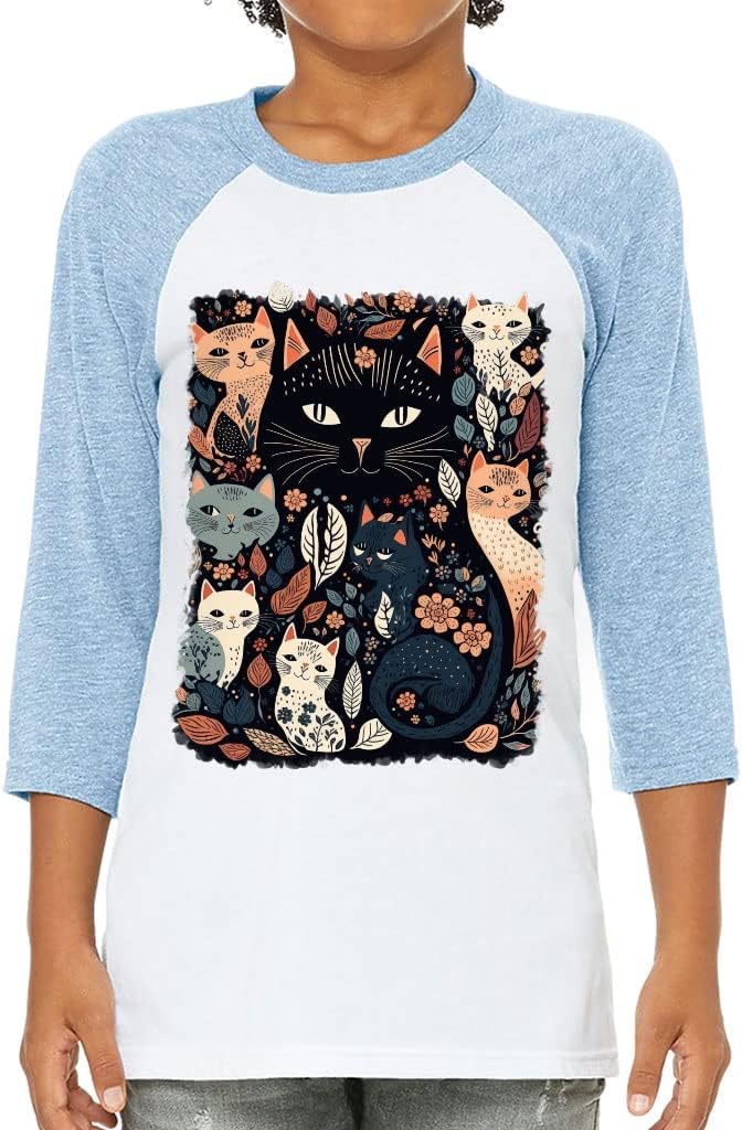 Kitties Art Kids' Baseball T-Shirt - Beautiful 3/4 Sleeve T-Shirt - Animal Art Baseball Tee