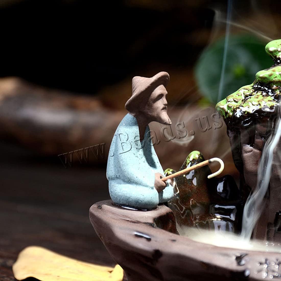 Guilin Landscape Backflow Incense Burner, Handmade Ceramic Waterfall Incense Stick Cone Holder with 20 PCS Incense Cones and 30 PCS Incense Sticks