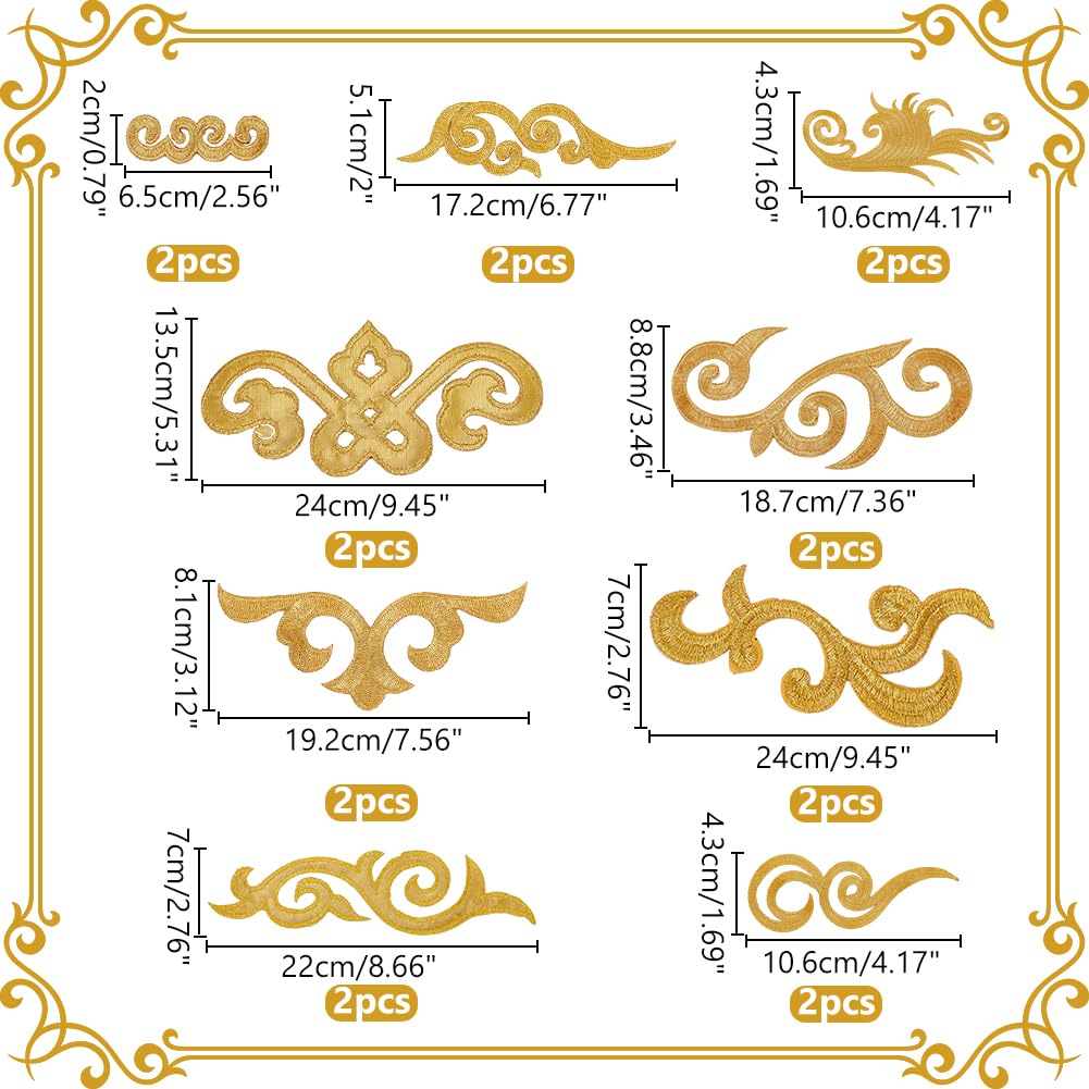16 Patch Ricamo Fiore In Pizzo Dorato - Termoadesive O Da Cucire, 8 Stili, Per Vestiti E Fai-Da-Te - Foto 2