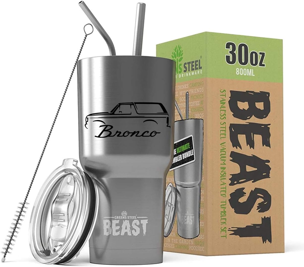 1987-91 Ford Bronco Truck BEAST 20 oz Stainless Steel Insulated Tumbler w/Lid, 2 Straws, Brush and Gift Box red
