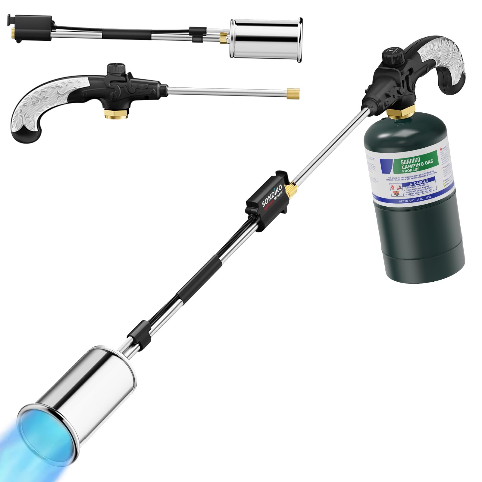 Sondiko Propane Torch Weed Burner, High Output Weed Torch Flamethrower, 30" Detachable Long Arm Heavy Duty Blow Torch For Garden, Wood, Ice, Snow, Melting(PROPANE TANK NOT INCLUDED)