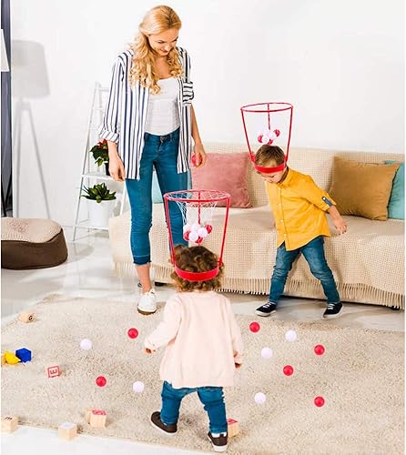 Miniatura 6 de Paquete de 2 aros de cabeza de baloncesto para juegos de fiesta para niños y adultos, diadema de canasta ajustable con 20 pelotas para carnaval,
