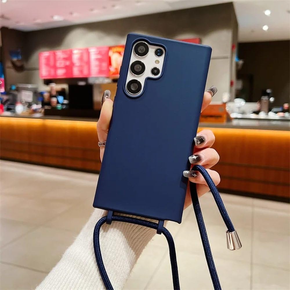 Coque lanière Samsung Galaxy S24 S23 S22 S21 Plus S20 FE Note 20 Ultra bleu