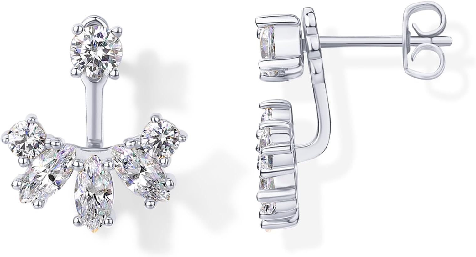 14K Gold Plated Cubic Zirconia Earrings Jacket for Women - Sterling Silver Posts Dainty CZ Front and Back Double Studs - Statement Ear Jacket Earrings for Women