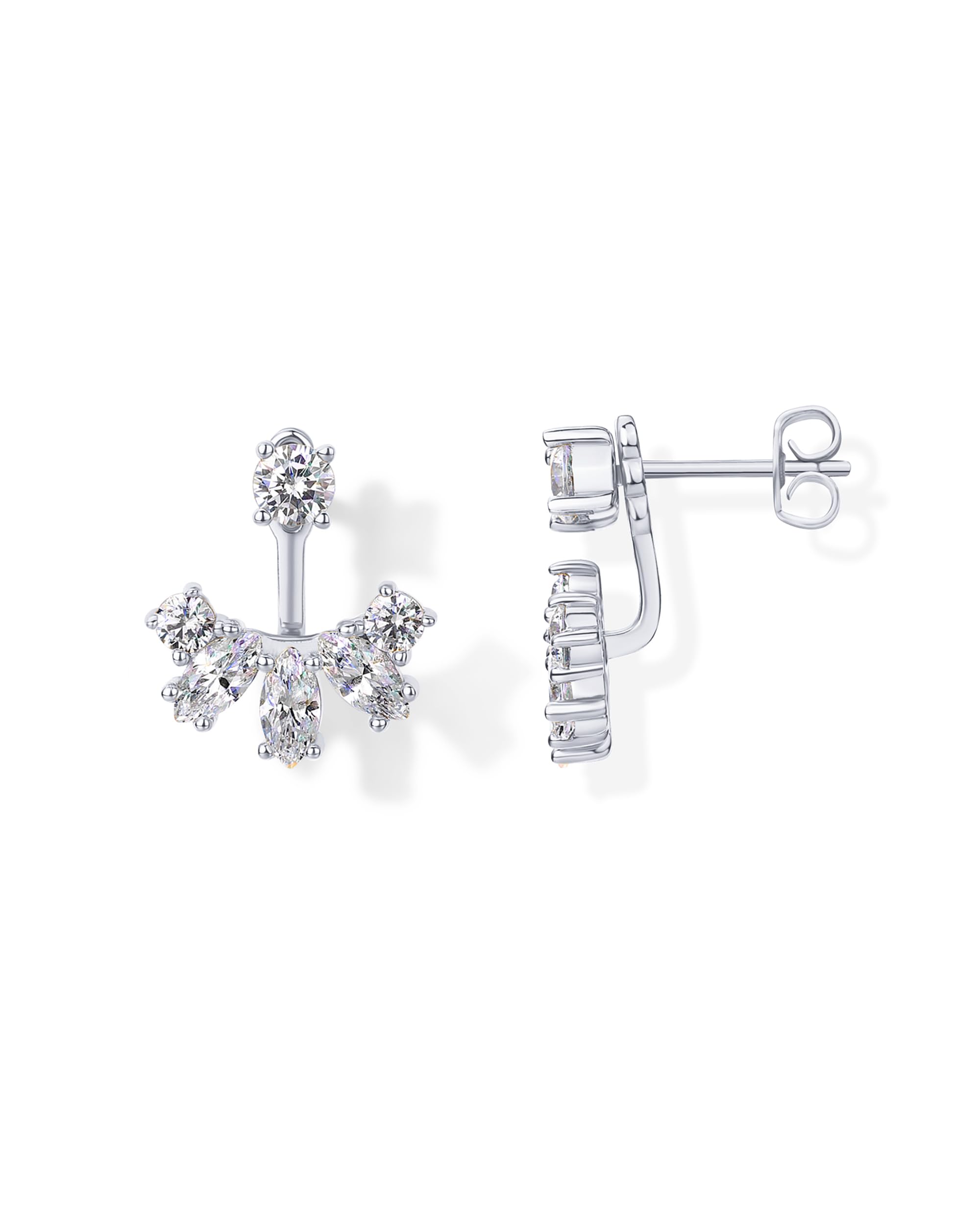 PAVOI18K Gold Plated Sterling Silver Posts Cubic Zirconia Ear Jacket Statement Earrings for Women | Front & Back Stud Earring Jackets