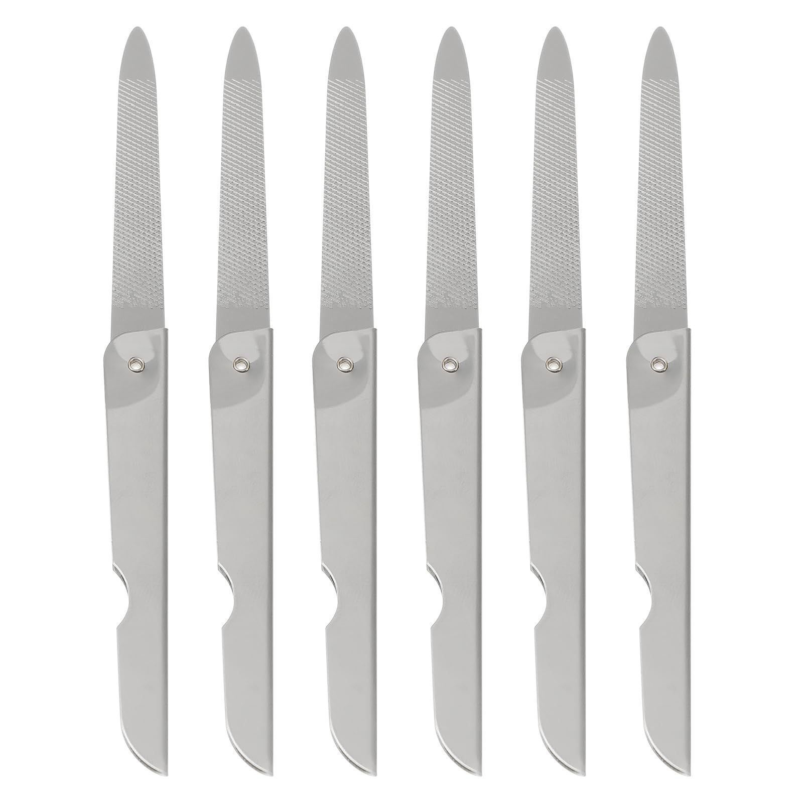 Lurrose 6pcs Folding Nail File: Foldable Stainless Steel Nail File for Salon Home Travel Manicure Pedicure Care Tool