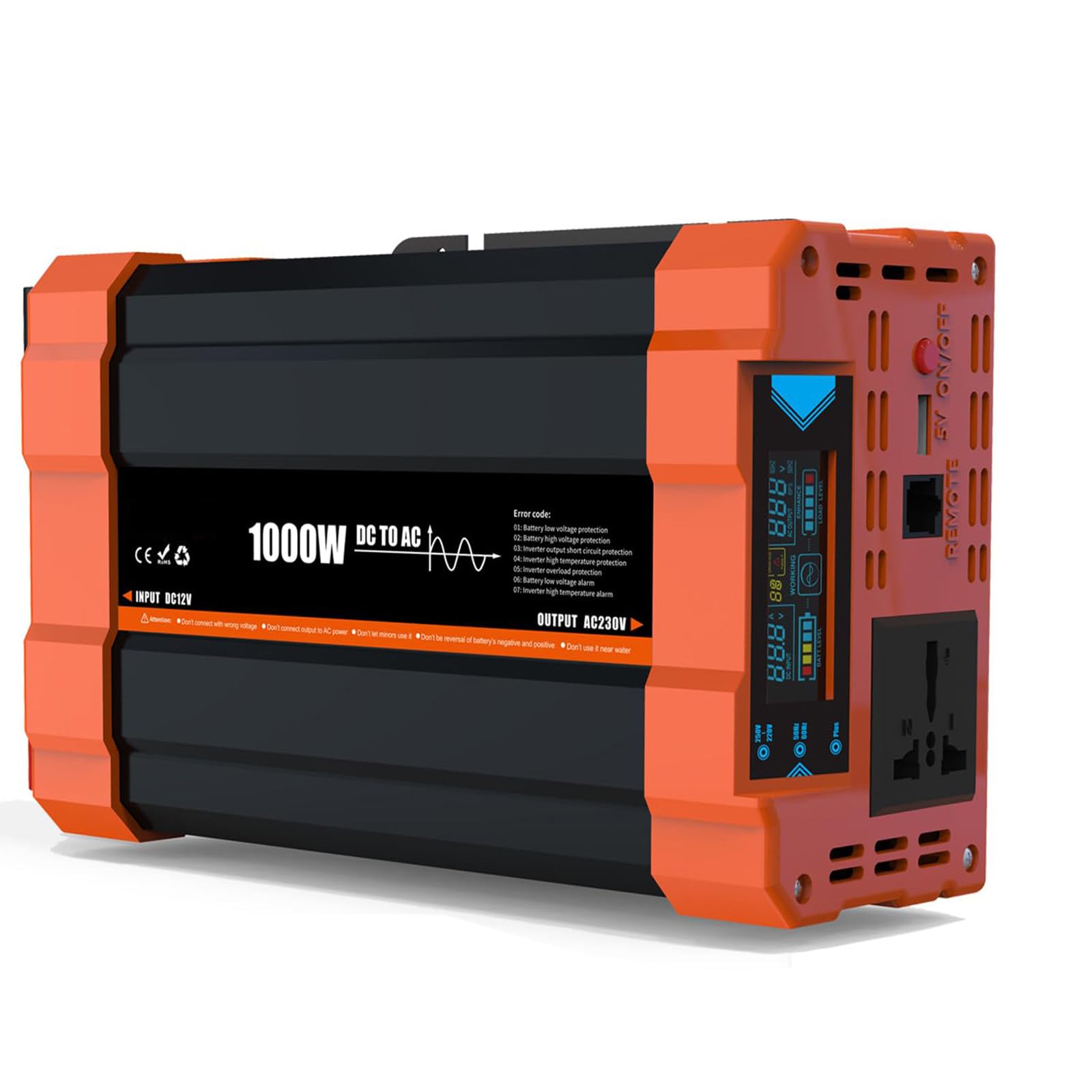 Jootoo Intelligent Temperature Control, Home Inverter, 12V Off-Grid Inverter Pure Sine Wave, Multi-Function Lcd Display, Multiple Protection,1000w-24v