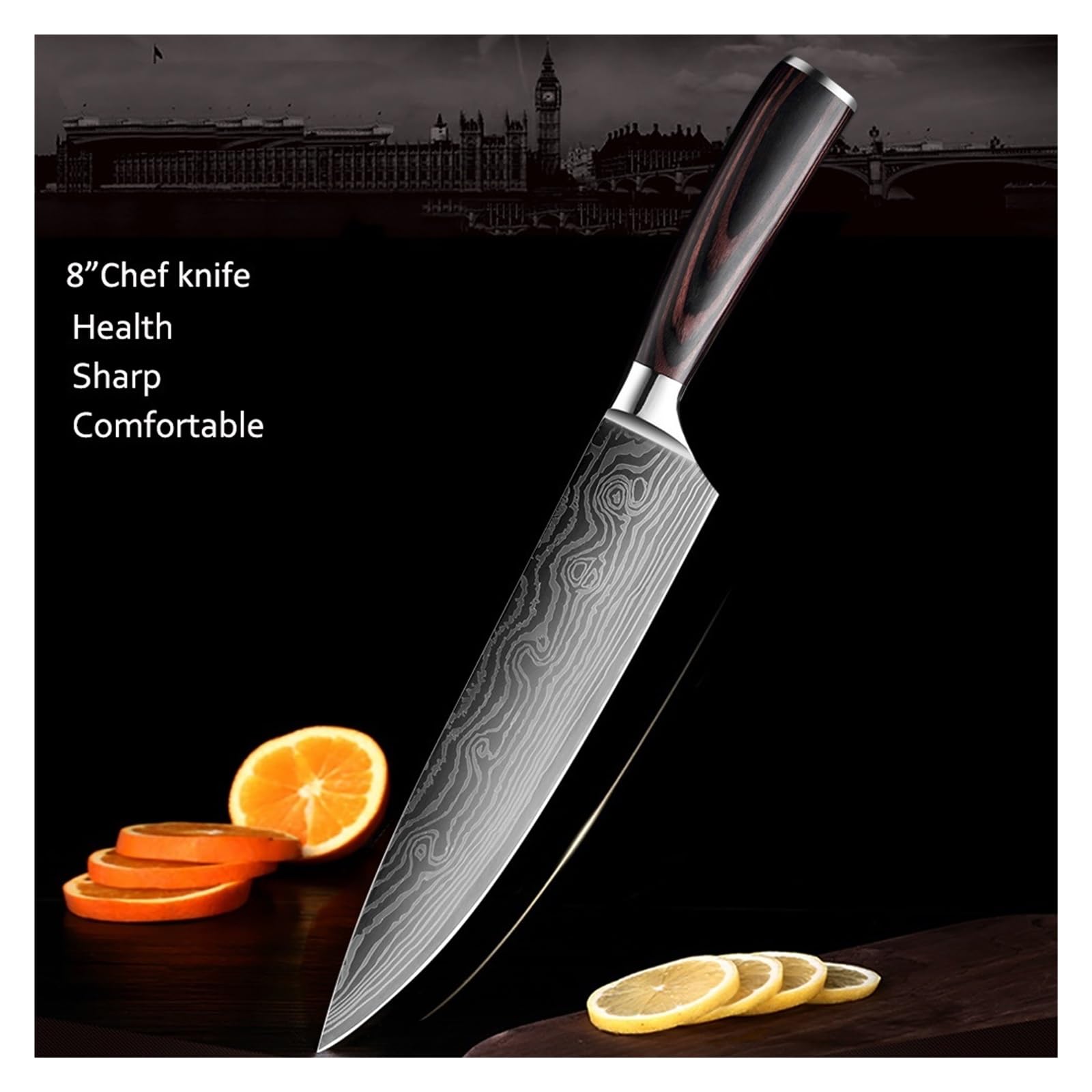 Ostre noże kuchenne 8 "Santoku nóż szefa kuchni damasceński wzór tasak noże do krojenia cięcia warzyw i nóż do gotowania mięsa
