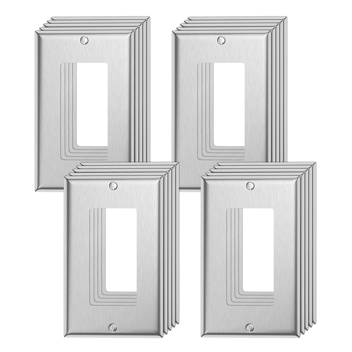 Paquete de 20 placas de cubierta de enchufe de metal para interruptor de pared, 1 banda de acero inoxidable para interruptores de luz, atenuadores, GFCI, receptáculo, salida USB