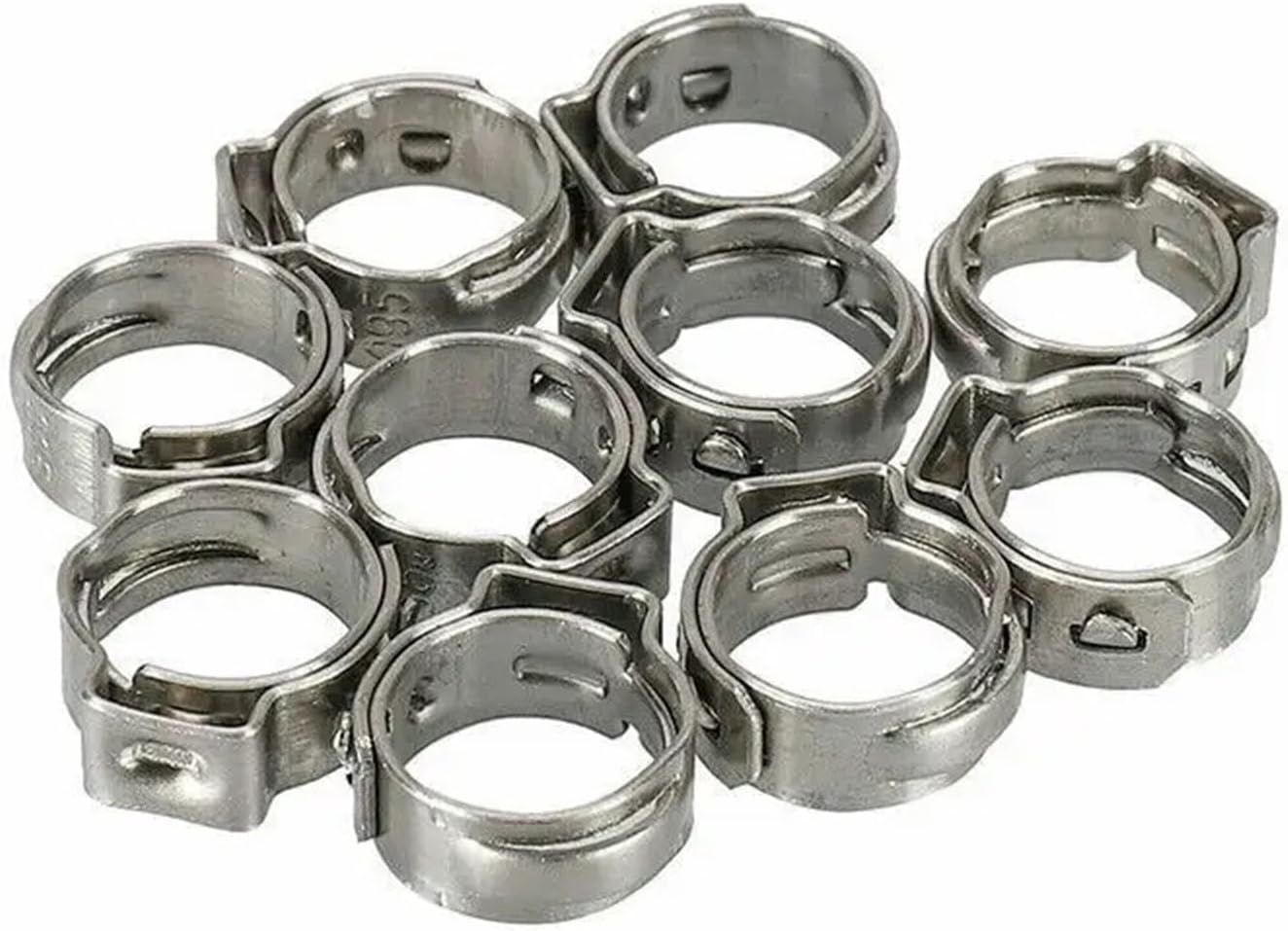 100pcs Single Ear Hose Clamps 5.3-15.3mm Hose Clamp Set, O-Clips Single Ear Stepless Hose Pipe Clamps 304 Stainless Steel Hose Clamps Clamp Metal