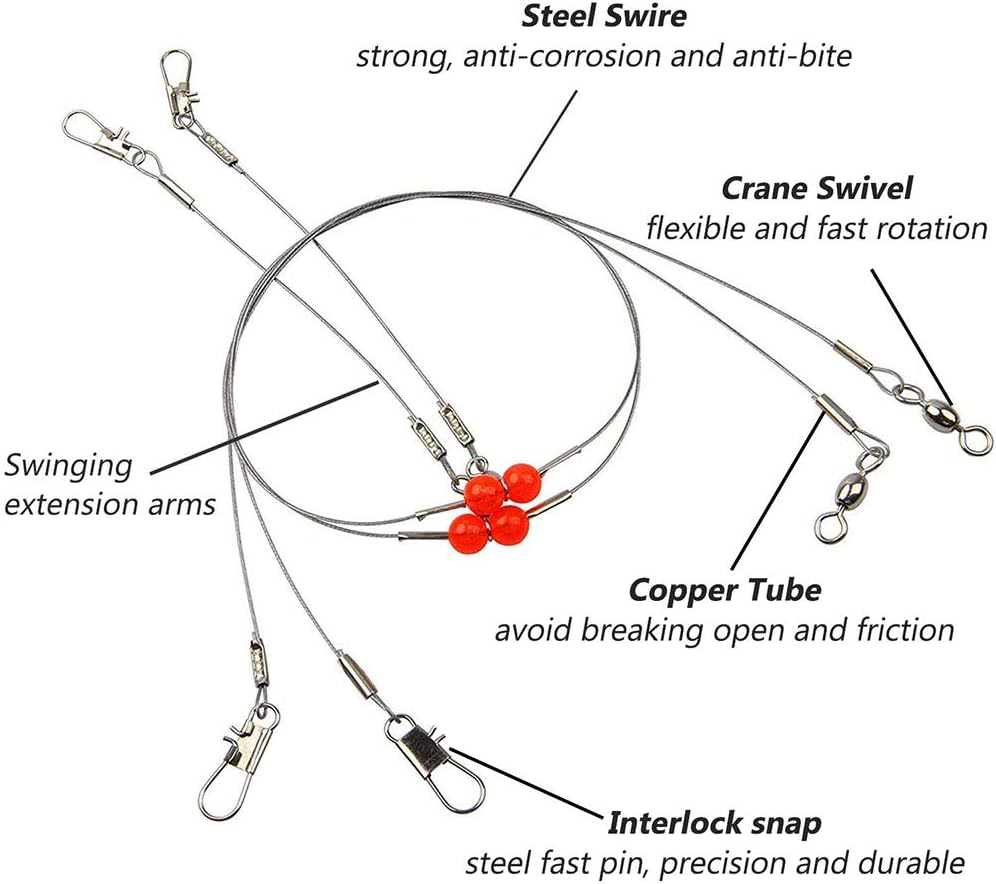 OROOTL Fishing Wire Leader Rigs Stainless Steel Fishing Leader Rigs 12pcs Saltwater Fishing Leaders Rigging with Swivels Snaps Beads Fishing Trace Lure Tackle 1 Arm 2 Arms : Sports & Outdoors