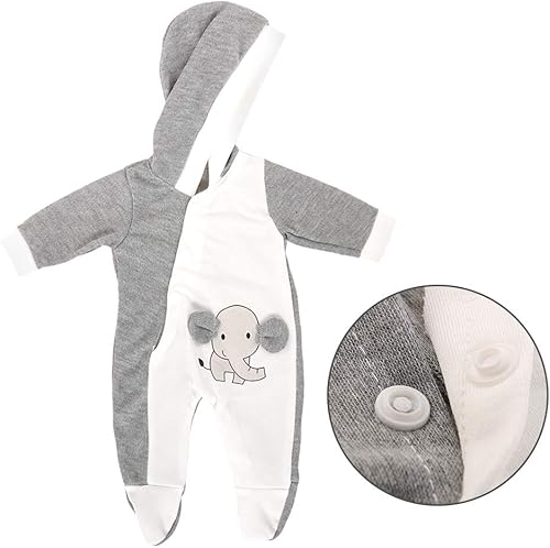 Miniatura 2 de Miunana Ropa de muñeca de bebé de 14 a 17 pulgadas, traje de pijama de elefante, 1 pieza para bebé de un año de 15 pulgadas, ropa de muñeca gris y
