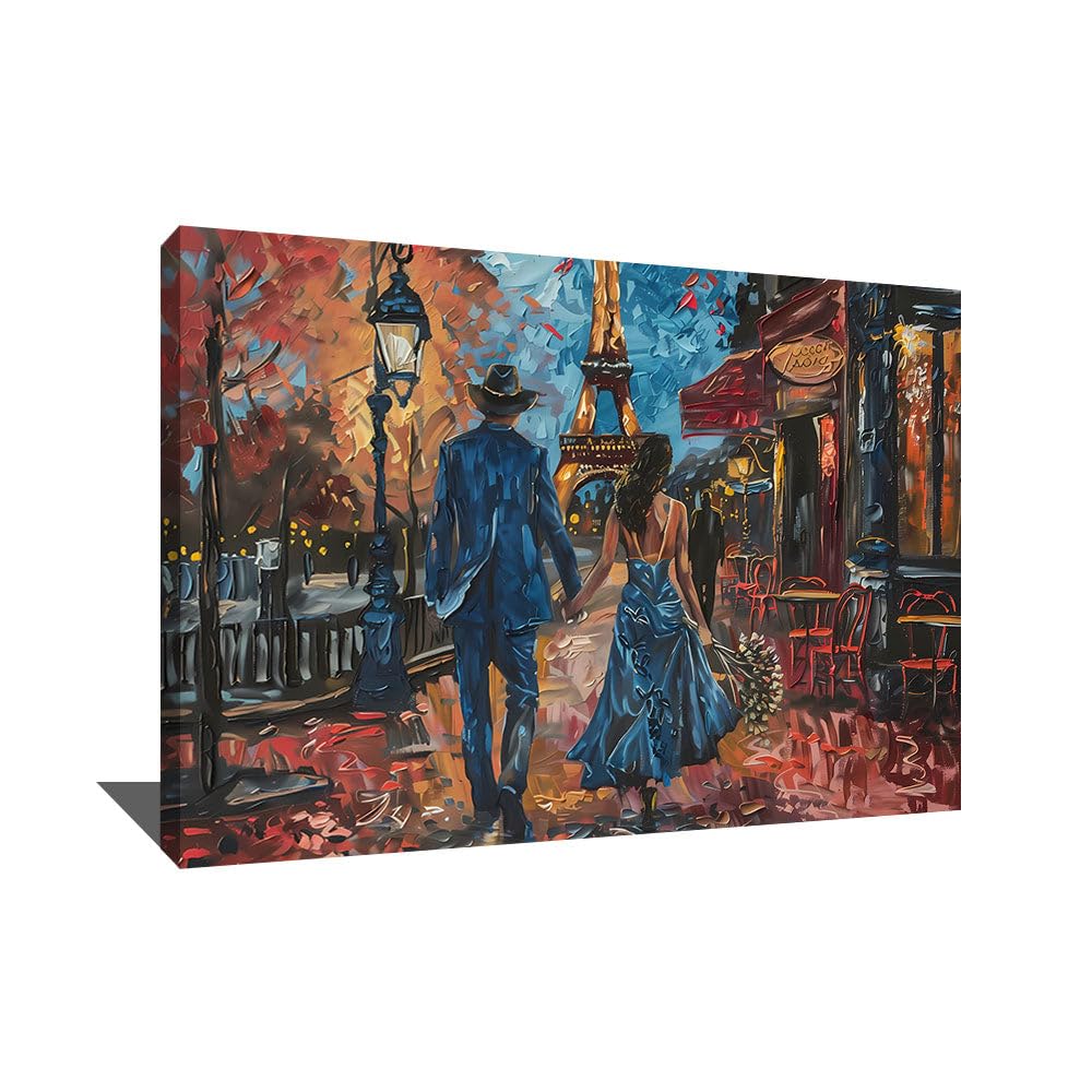 Alessio Cacciatore Quadro per camera da letto coppia, decorazione da parete con amore e coppia, idea regalo per giovani coppie, decorazione da parete Parigi - tela coppia innamorata