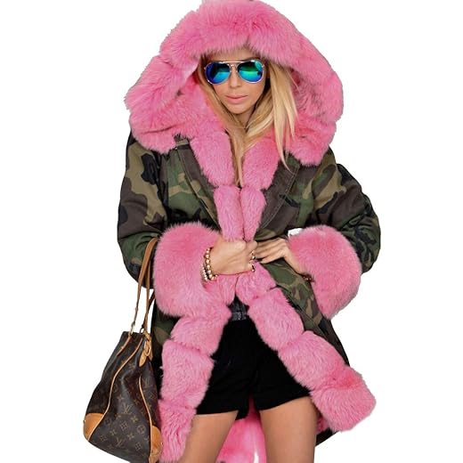 Aofur Womens Hooded Faux Fur Lined Warm Coats Parkas Anoraks Outwear Winter Long Jackets
