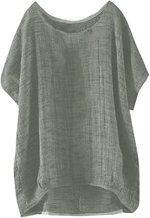Vrouwen Katoen Linnen T-shirt Tops Casual Losse Fit Print Tees Korte Mouw Plus Size Knop Tuniek Blouses Dames Dry Fit Shirts, Wit, L