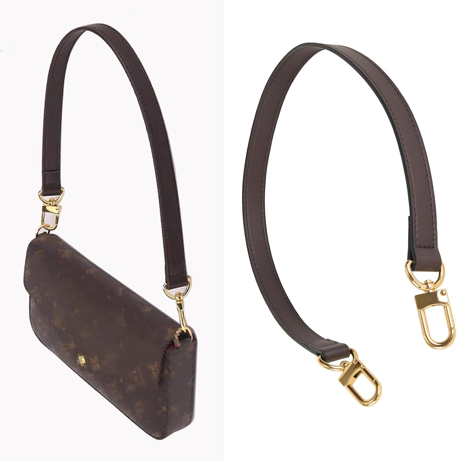 Vachetta Leather Replacement Bags Wide Strap Shoulder Short Brown Straps for Speedy Graceful pochette Diane or Handbag (Coffee)
