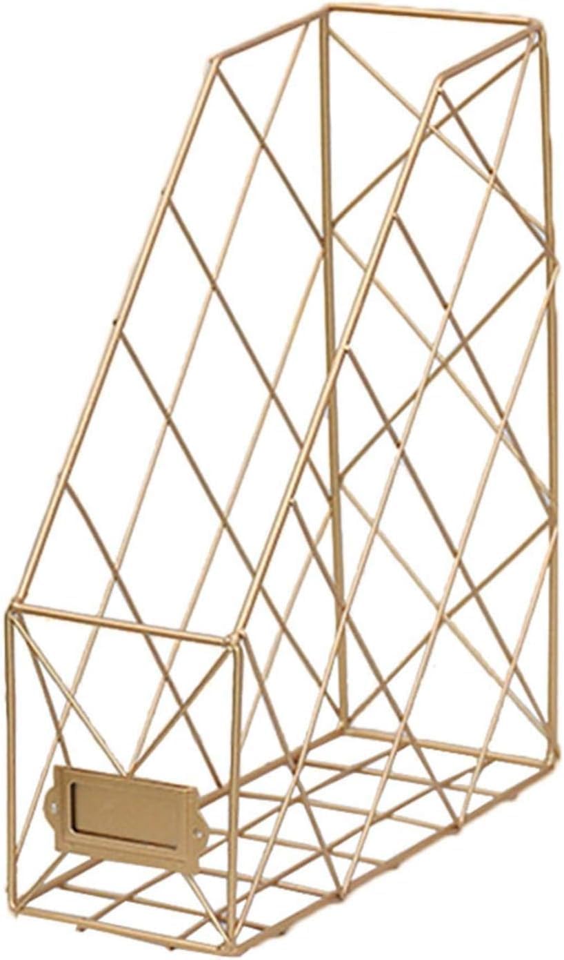 ChengChengJin Metal Magazine Rack-A4 size Hollow File Organizer-Newspaper Mail Document Desktop Organiser-for Home and Office (Gold)
