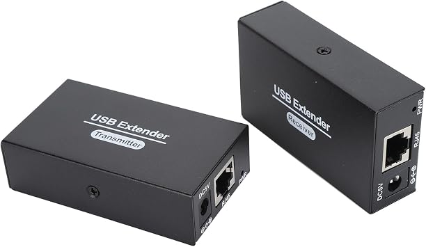 USB Extender Ethernet RJ45 LAN Extension, Transmit 120m/394ft Over Single Ethernet Cat5e 6 7 Up to 480Mbps with 4 USB 2.0 Hub, for for OS X for Android for Linux US Plug