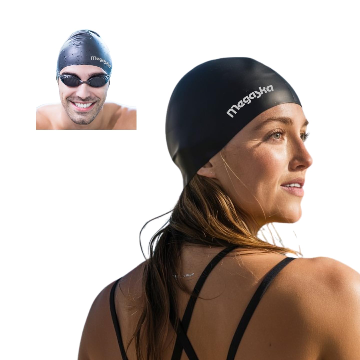 MEGASKA Classic Unisex Soft Silicone Swim Cap for Women, Men & Kids, Intensive Training Comfortable Non-Slip Long Hair Swimming Cap_Black (B0D8VT67HV) Amazon Price History, Amazon Price Tracker