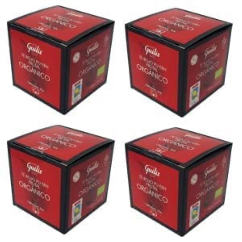CAFES GUILIS DESDE 1928 AMANTES DEL CAFE Té Rojo Pu Erh Frutal Orgánico en Hoja Caja 15 Pirámides - Pack 4