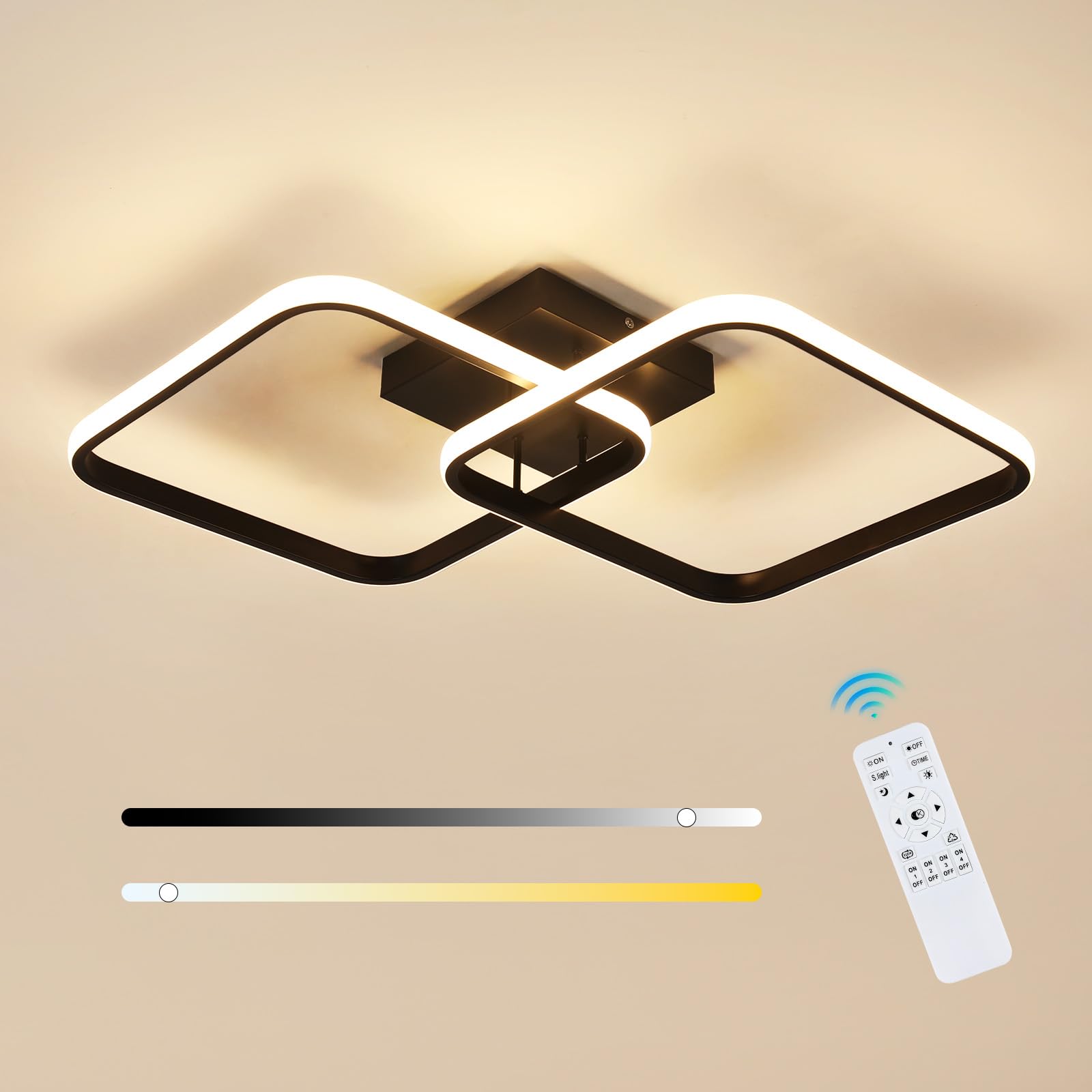 Osairous Plafoniera LED Soffitto Dimmerabile Quadrata, 50W 5625LM Lampadario LED Soffitto Moderno, Plafoniere nero Soggiorno con Telecomando 3000K-6500K per Camera da Letto Corridoio, 64CM