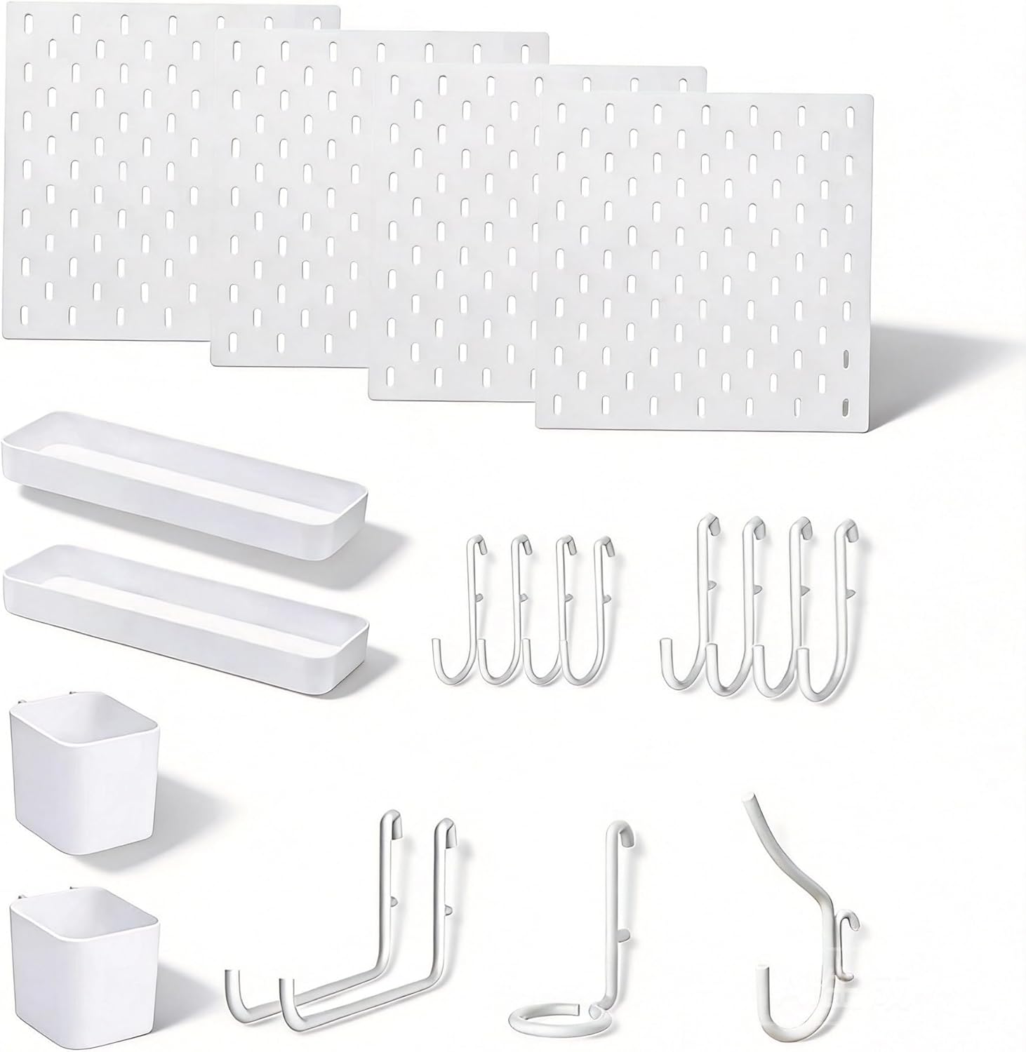 11"x11" Peg Board Wall Organizer Kit 4 Pegboard Panels with 16 Accessories Modular Hanging for Wall ABS Peg Board Panels for Game Room Garage Office Kitchen & Crafts (White B)