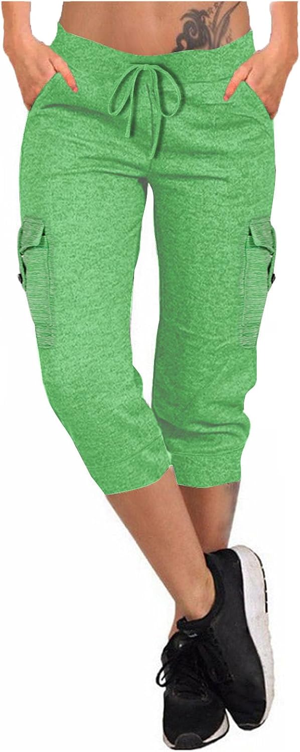 Women's Yoga Pants Fashion Stretchy Soft Drawstring Workout Capri Pants Outdoor Athletic Causal Capris with Pocket