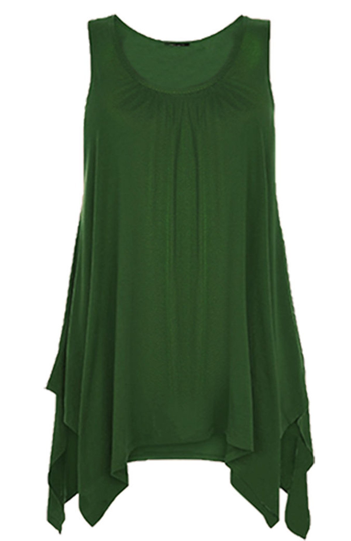 Girlzwalk Women's Bottle Green ® Hanky Hem Top Sleeveless Flared Jersey Long Tunic Flared Swing Vest Top