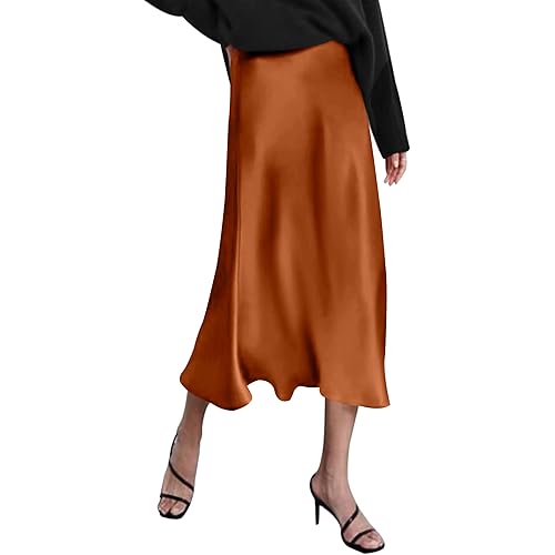 Zeagoo Skirts for Women High Waist Skirt Elegant Midi Skirt Satin