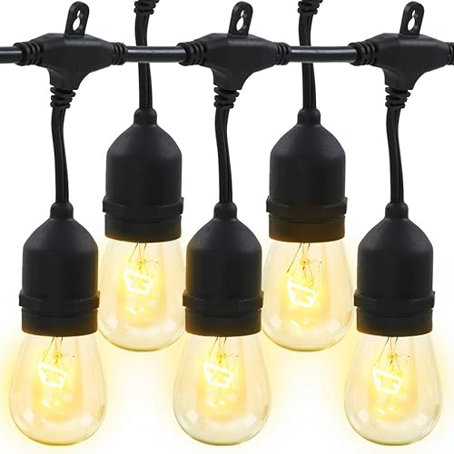 Guirnalda de luces para exteriores de 48 pies, luces de patio, resistentes a la intemperie, bombillas Edison vintage, 15+3 bombillas de repuesto,