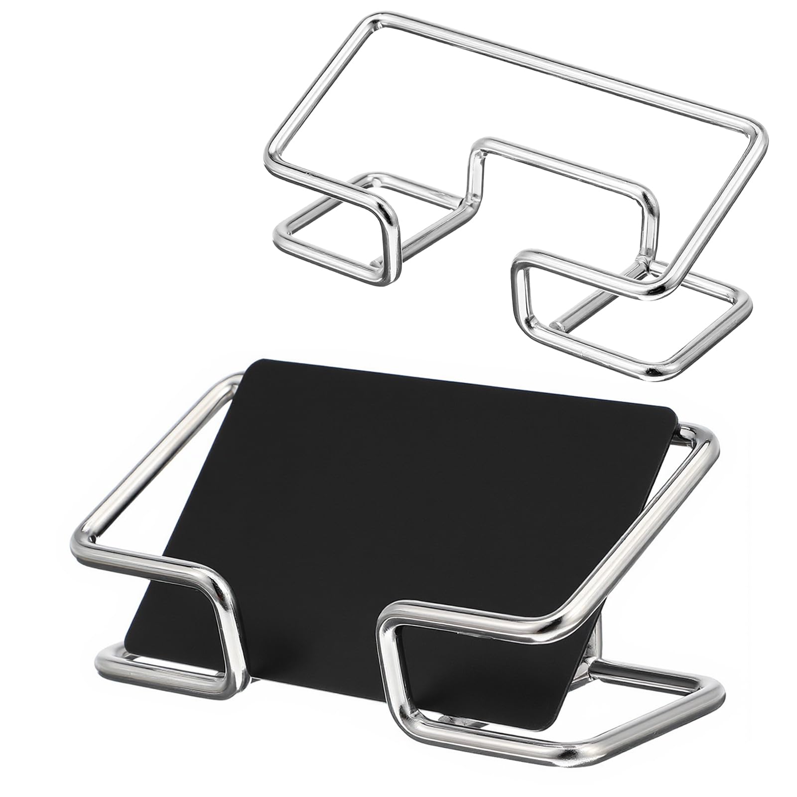Grevosea 2 Pack Business Card Holder Desk Business Card Organizer Metal Desktop Cards Display Stand for Office Reception Event Conference Room Decor Desk Accessories (Silver)